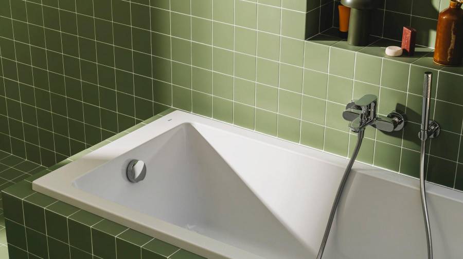 Geometric shapes offer versatility in bathroom design